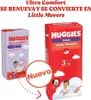 Two packages of Huggies diapers are shown, with promotional text overlaying the image. Produktbild-Vorschau