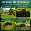 A collage of four images illustrating the steps for using mole repellent balls in a garden. Produktbild-Vorschau