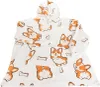 A white hooded blanket with a pattern of corgi dogs and bones. Anteprima dell’immagine prodotto