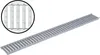 A silver metal drainage grate with a close-up inset view. Produktbild-Vorschau