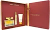 A gift set of Dolce & Gabbana The One perfume, including a large bottle, a travel-sized rollerball, and a body lotion, presented in a red gift box. Produktbild-Vorschau