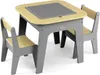 A children's table and chair set with a gray frame and light wood seats and tabletop. Produktbild-Vorschau