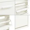 A collage of four close-up images showing different angles and details of a white shoe cabinet. Anteprima dell’immagine prodotto