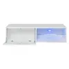 A white TV stand with one cabinet door open and the other section illuminated with blue LED lights. Náhled obrázku produktu