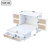 A 3D rendering of a white bed frame with rattan accents, showing dimensions. Podgląd zdjęcia produktu
