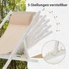 A close-up of a white and beige lounge chair, showing its adjustable backrest with multiple positions indicated by numbered dots and a curved line. Produktbild-Vorschau