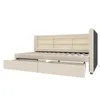 A bed frame with drawers and a headboard with shelves, shown against a white background. Produktbild-Vorschau