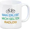 Man erlebt mich selten radlos Kaffeebecher mit Fahrrad Produktbild-Vorschau 1