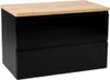 A black bathroom cabinet with a wooden top. Produktbild-Vorschau