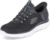 A single black Skechers slip-on shoe with a white sole is shown against a white background. Náhled obrázku produktu