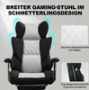 A gaming chair with marketing text and feature callouts. Produktbild-Vorschau