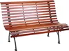 A wooden park bench with black metal legs, shown against a white background. Produktbild-Vorschau