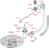 An exploded diagram showing the parts of a bathtub drain and overflow assembly. Produktbild-Vorschau