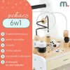 A marketing image for a 6-in-1 wooden activity walker, featuring text and illustrations. Produktbild-Vorschau