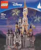 The image shows the packaging of a LEGO Disney Castle set, with fireworks in the background. Podgląd zdjęcia produktu