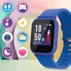 A blue smartwatch is displayed prominently, with various circular icons representing different features arranged around it against a pastel-colored, abstract background. Anteprima dell’immagine prodotto