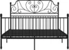 A black metal bed frame with a decorative headboard is shown against a white background. Produktbild-Vorschau