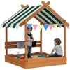 Outsunny Sandkasten mit Dach, Sandkiste Holz mit Sitzplatz Produktbild-Vorschau 1
