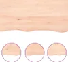 A close-up view of a wooden shelf with a natural, wavy edge, shown against a white background. Three circular insets provide magnified views of the shelf's edge. Produktbild-Vorschau
