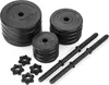 A set of black dumbbells and weight plates are arranged on a white background. Náhled obrázku produktu