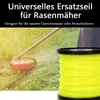 A spool of yellow trimmer line is shown in the foreground, with a grass trimmer in action in the background. Voir les images du produit