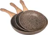 Three frying pans of varying sizes are stacked and angled against a white background. Náhľad obrázku produktu