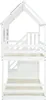 A white wooden bunk bed with a house-shaped frame, shown from the side. Produktbild-Vorschau