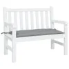 A white garden bench with a gray cushion. Produktbild-Vorschau