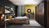A modern bedroom with a bed, wardrobe, and seating area. Produktbild-Vorschau
