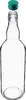 An empty glass bottle with its green screw-on cap hovering above it, both isolated on a white background. Náhled obrázku produktu