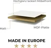 Diagram showing the layered construction of a furniture panel with labels indicating the finish and material. Produktbild-Vorschau