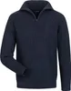 A navy blue ribbed knit sweater with a quarter-zip collar. Produktbild-Vorschau