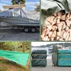 A collage of images showing different uses and types of tarpaulins, including covering a boat, protecting firewood, and as a shelter in a forest. Produktbild-Vorschau
