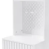 A close-up view of a white storage unit with a pegboard and hooks. Voir les images du produit