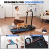 A woman and a dog are on a treadmill in a living room setting. There are inset images highlighting features. Náhled obrázku produktu