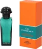 A bottle of Hermès Eau d'Orange Verte eau de cologne and its packaging are displayed side-by-side against a white background. Náhľad obrázku produktu