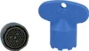 A faucet aerator and a blue plastic key tool are shown against a white background. Produktbild-Vorschau
