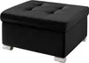 A black upholstered ottoman with tufted top and wooden feet, presented on a white background. Náhľad obrázku produktu