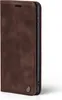 A brown flip cover phone case is shown from the side against a white background. Produktbild-Vorschau