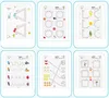 A collage of six different learning cards for children, each featuring tracing exercises with various shapes and objects. Podgląd zdjęcia produktu