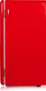 A side view of a closed red retro-style mini-refrigerator. Voir les images du produit