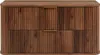 A front view of a dark brown wooden cabinet with two drawers and gold handles, set against a white background. Náhled obrázku produktu