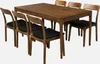 A wooden dining table with six chairs on a white background. Produktbild-Vorschau