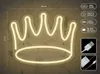 A neon crown light with product specifications and connection details shown. Produktbild-Vorschau