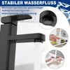 A close-up of a black kitchen faucet with water flowing, accompanied by inset images demonstrating water flow and hands under the faucet. Náhled obrázku produktu