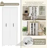 Collage showing a white cabinet in different room settings and close-ups of its features. Produktbild-Vorschau