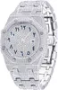 A diamond-encrusted luxury watch with Arabic numerals on the dial, presented on a white background. Produktbild-Vorschau