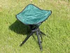 A green folding stool with black legs sits on a grassy lawn. Voir les images du produit