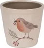 A ceramic pot with a painted robin on it. Produktbild-Vorschau