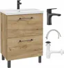A bathroom vanity with a sink and faucet, along with plumbing accessories, displayed against a white background. Voir les images du produit